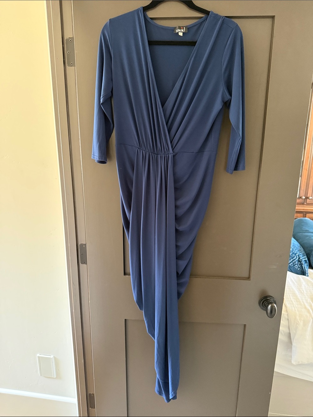 Women's Slate Blue Wrap-Style Long Sleeve Midi Dress